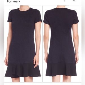 Tory Burch Textured Peplum Short Sleeve Crewneck Dress Blue Black Size XS
